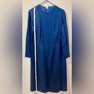 Hong Kong made Blue Jacquard  1960’s dress sateen/lace finish